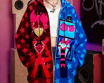 Vox and Alastor Hazbin Hotel Zip Hoodie, Anime Series Jacket For Men And Women, Alastor Charlie Morningstar Shirt, Hazbin Hotel Merch
