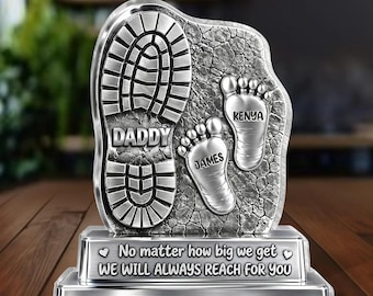 Personalized Dad Footprint Acrylic 2D Flat Block Sculpture, Custom Dad Family Plaque, Father Day Gift, Holding Hand First Bump Plaque