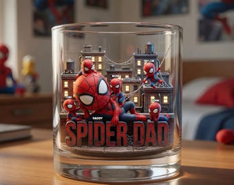 Taza de whisky personalizada de acero con diseño de araña superhéroe para papá, taza para el Día del Padre, regalo para papá, taza para el mejor papá del mundo, taza de papá superhéroe