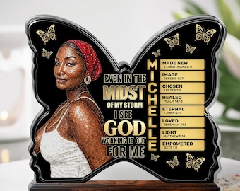 Custom God Black Women 2D Flat Acrylic Plaque, African American Women Block, I See God Working It Out For Me, Prayer Best Gift