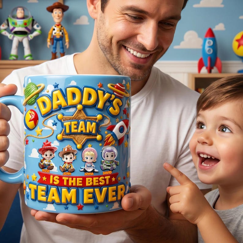 Personalized Dad Toy Story 2D Flat Coffee mug, Daddy's Team Ever, Gift For Dad mug, Cool Dad, Fathers Day Gift, Disneyland Best Dad Ever bild 4