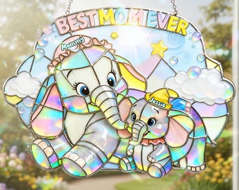 Atrapasueños acrílicos personalizados de Disney Cool Mom Clubs, Mamá de Dumbo, la mejor mamá del mundo, mamá divertida, adorno para ventana de mamás Disney, regalos para el Día de la Madre