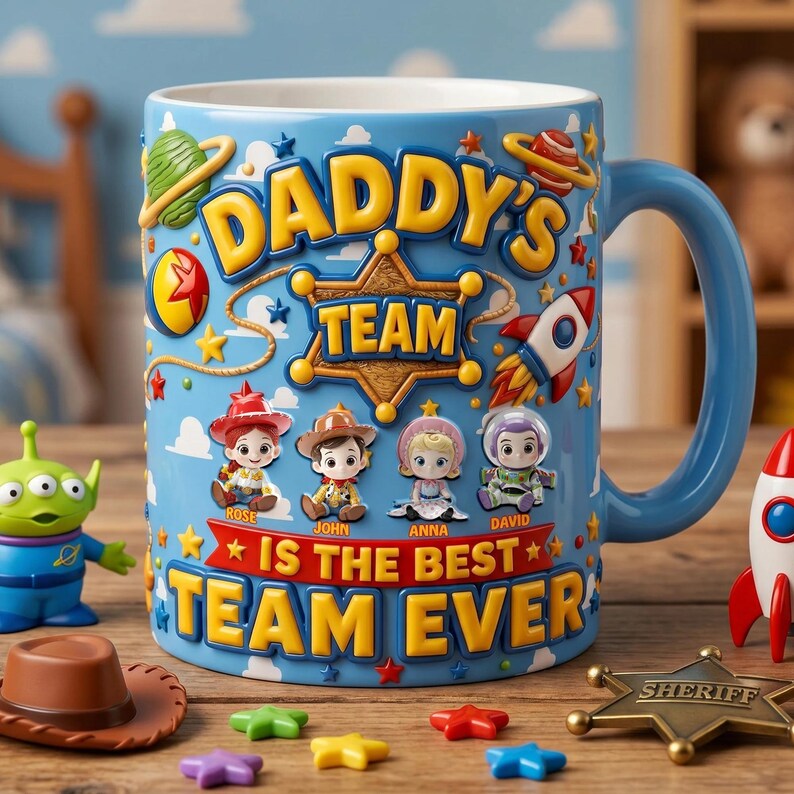 Personalized Dad Toy Story 2D Flat Coffee mug, Daddy's Team Ever, Gift For Dad mug, Cool Dad, Fathers Day Gift, Disneyland Best Dad Ever bild 2