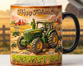 Personalized Deerest Dad Farm Dad 2D Flat Coffee Mug, Farmer Father's Day Gifts, Farmer Dad, Like a Regular Dad but Cooler, Dad Tractor Mug