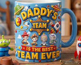 Personalized Dad Toy Story 2D Flat Coffee mug, Daddy's Team Ever, Gift For Dad mug, Cool Dad, Fathers Day Gift, Disneyland Best Dad Ever
