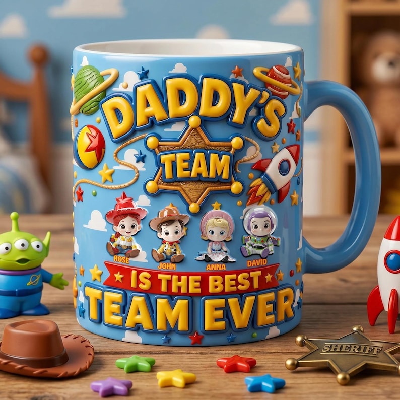 Personalized Dad Toy Story 2D Flat Coffee mug, Daddy's Team Ever, Gift For Dad mug, Cool Dad, Fathers Day Gift, Disneyland Best Dad Ever bild 1