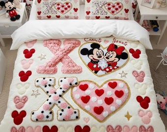 Personalized Mickey And Minnie Couple Valentine Quilt Bedding Set,Mickey Mouse Blanket,Disney Couple,Valentine Gift For Boyfriend Girlfriend