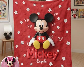 Personalized Mickey Mouse 3D Effect Blanket for Kids & Adults - Custom Name Throw, Cozy Fleece, Minky, Sherpa Disney Gift, Magic Kingdom