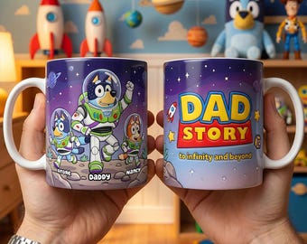 Dad Story Space Adventure Mug, Toy Story Dad Mug, Funny Dad Mugs, Personalized Disney Dad Mug, Dad Gifts with Kids Names, Father's Day Gift,