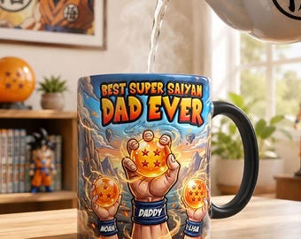 Personalized Dragon Ball Best Dad Ever 2D Flat Coffee Mug, Father's Day Gift, Gift For Dad,Goku Son, Father's Day Keepsake,Anime Decor Gifts