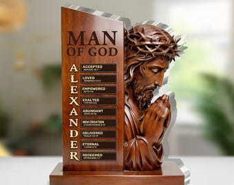 Placa acrílica personalizada "Hombre de Dios", "Pon toda la armadura de Dios", bloque acrílico, oración, el mejor regalo, regalos cristianos, regalo para pastor cristiano