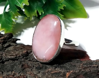 Pink Opal Gemstone Ring: Solid 925 Sterling Silver Handmade Ring