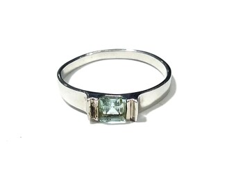 Natural Blue Topaz Ring: 925 Sterling Silver Rectangle Gemstone Handmade Ring