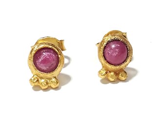Natural Red Ruby Stud Earring: Gold Plated 925 Sterling Silver Earring