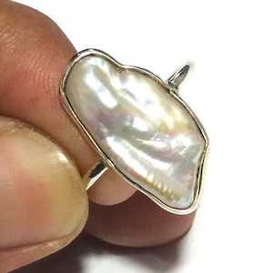 Ring aus natürlichem Süßwasser-Barockperlen-Edelstein, Ring aus massivem 925er-Sterlingsilber, hochwertiger Perlenstein, handgefertigt
