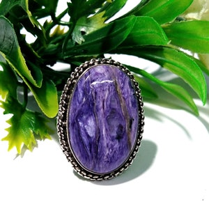 Handmade Charoite Gemstone Ring: 925 Sterling Silver, Purple Stone