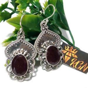 Goed maken Ruby Earring, Red Ruby Earring, 925 Sterling Zilver, Boho Sieraden, Delicate Earring, Bruiloft Sieraden