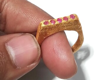 Anillo de rubí rojo: Anillo de plata de ley 925 chapado en oro