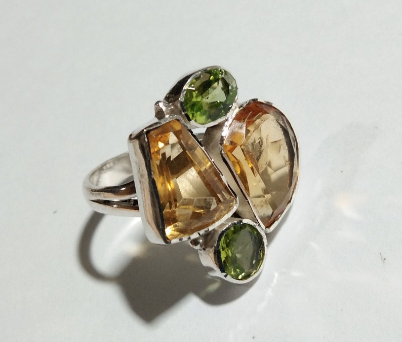 Citrine Faceted /& Peridot Faceted Rings For Girls Women. Natural Gemstone Handmade Jewelry 925 Sterling Silver Ring