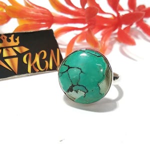 Handmade Tibetan Turquoise Ring: 925 Sterling Silver Cabochon