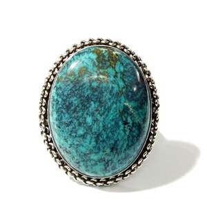 Handmade Tibetan Turquoise Cabochon Ring: 925 Sterling Silver Ring, Stone Size 26x21mm Oval
