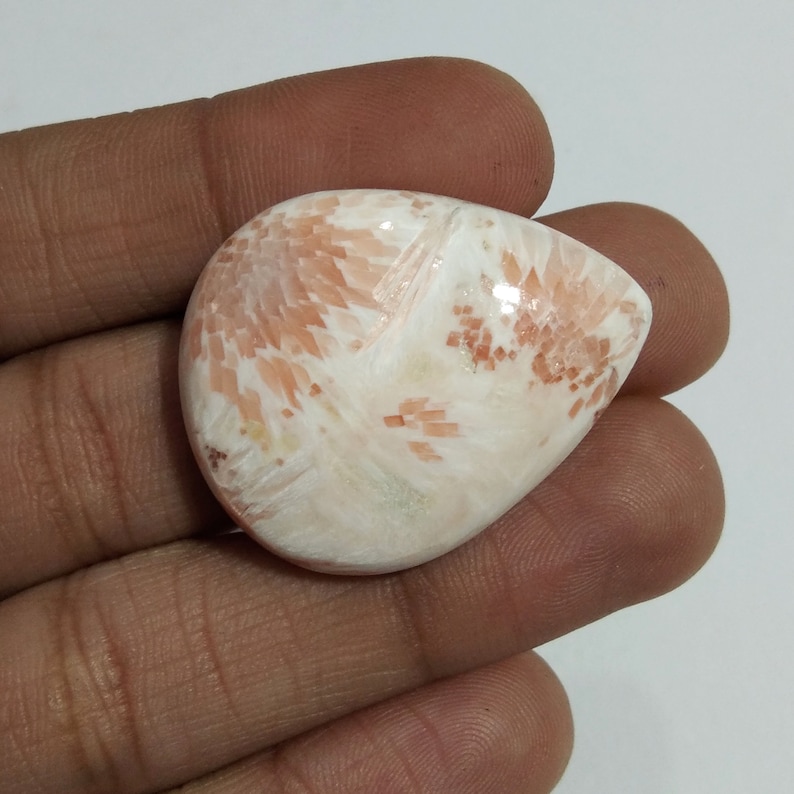 57 Cts Wonderful Natural Pink Scolecite Cabochon Gemstone Pear Shape Size 35x28x9 mm Pink Color Scolecite Cabochon Jewelry Making Gemstone