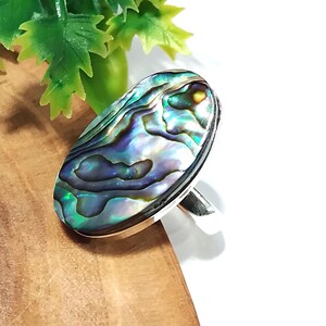 Handmade Abalone Shell Ring: Oval Gemstone, 925 Sterling Silver