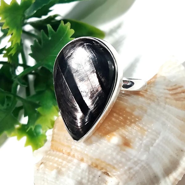 Ringen met natuurlijke hyperstheen edelstenen, massief 925 Starling zilveren ring, uniek edelsteen sieraad cadeau