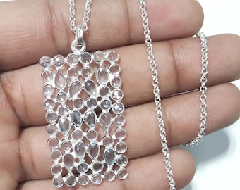 Colgante de circonita blanca: Collar con colgante de cadena de plata de ley 925 maciza