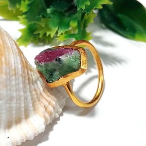 Natural Rough Ruby Zoisite Ring: Gold Plated Sterling Silver, Rough Gemstone