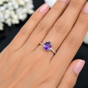 Ringe aus natürlichem Amethyst, 925er Sterlingsilber, Statement-Ringe mit violettem Stein, Geburtssteinschmuck für Februar