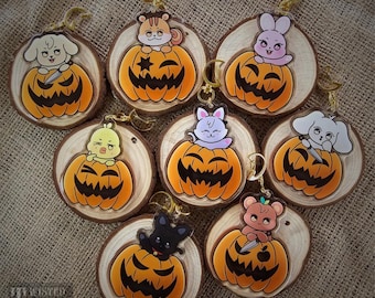 Charm de calabaza Aniteez con cierre de luna dorada: Charm de llavero de fanart de Kpop de Ateez