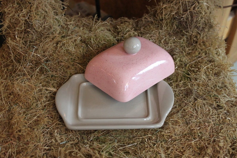 Butterdose rosa / grau mit Knauf Bild 2