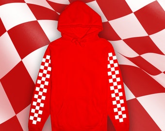 red and white checkered hoodie
