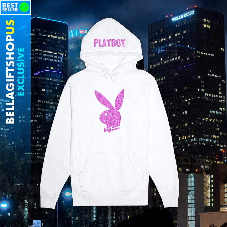 PLAYBOY Pink Glitter Hoodie Etsy