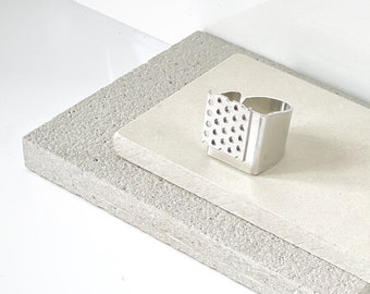 Industrial Chic Perforated Aluminum Ring: Futuristic Adjustable Wide Band