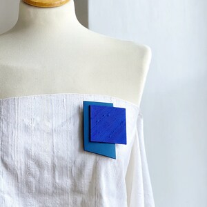 Cobalt and royal blue large geometric brooch, ultramarine big square suprematist brooch, minimalist unisex architectural jewelry for him