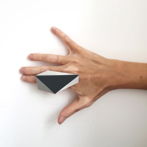 Gray and silver oversized statement ring, bold chunky black band for special occasions, eccentric punk large ring, futuristic edgy fashion