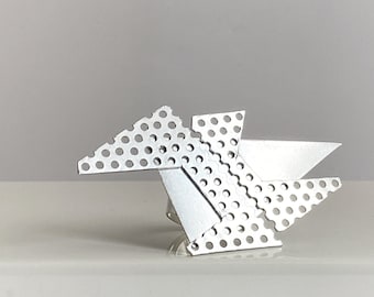 Brutalist Silver Aluminum Ring: Oversized Abstract Punk Band
