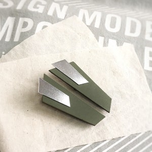 Olive green edgy earrings, eccentric geometric drop earrings, architectural eco-conscious jewelry, modern futuristic earrings for her