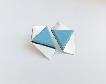 Turquoise geometric earrings from linoleum, sky blue beach studs for architects, lightweight aluminium earrings perfect for summer
