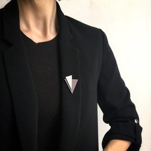 Modern Lapel Pin in Gray and Burgundy, Simple Geometric Brooch for Him ...