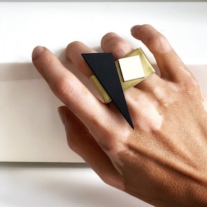 Schwarz und Weiß retro futuristisch zwei Finger Ring