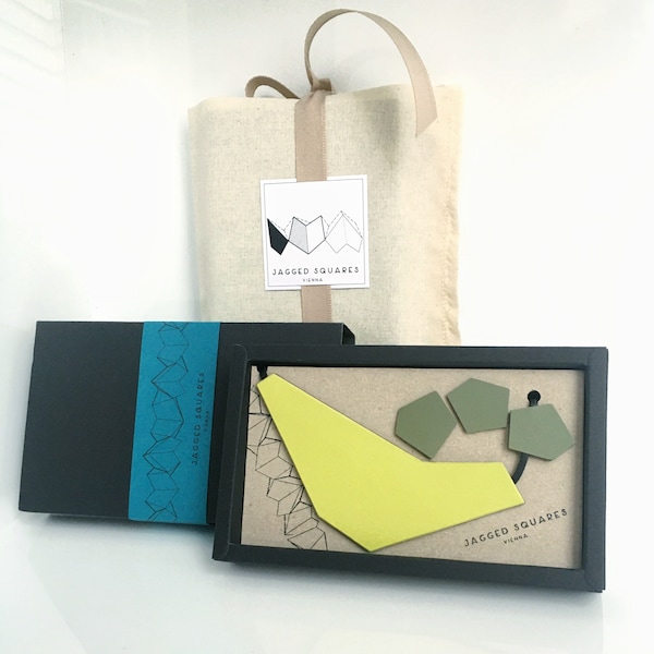 Geometric Linoleum Jewelry Set: Neon Green Necklace & Clip On Earrings