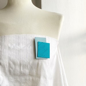 Turquoise and teal statement minimalist brooch, big geometric architectural suprematist brooch, extra large colourful funky lapel brooch