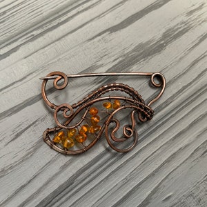 Elven brooch,Shawl Pin,Scarf Pin,Sweater Brooch, Knitting AccessoriesShawl Pin Copper Wire Wrapped cooper Brooch Scarf or Hand Forged Fibula