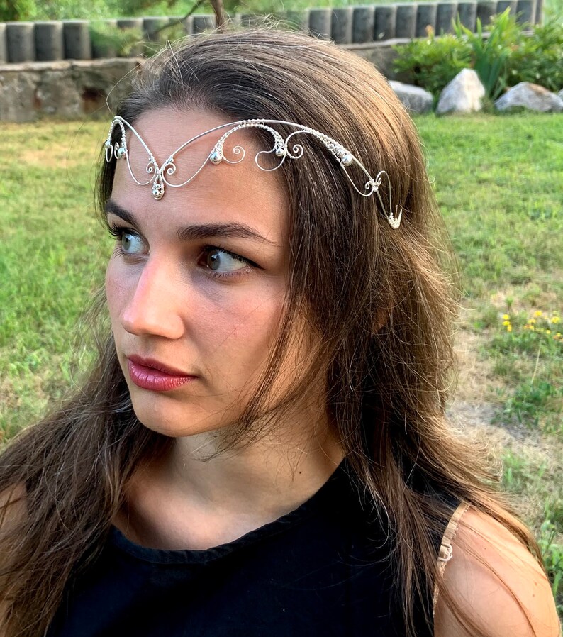 Couronne Elfique Diadème Princesse - Vert Cristal - Cosplay Mariage Fête - Or/Vert/Rose