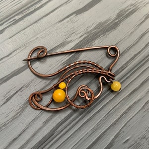 Elven brooch,Shawl Pin,Scarf Pin,Sweater Brooch, Knitting AccessoriesShawl Pin Copper Wire Wrapped cooper Brooch Scarf or Hand Forged Fibula