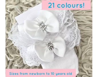 Party Bridesmaid 1 Pair gingham blue frilly long lace socks baby//child/'s