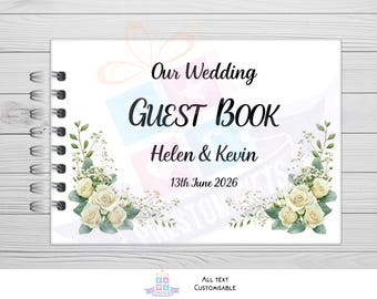 Libro de firmas floral personalizado para bodas, libro de firmas personalizado para novios tamaño A5, libro de recuerdos de boda, regalo de compromiso, regalo de boda,